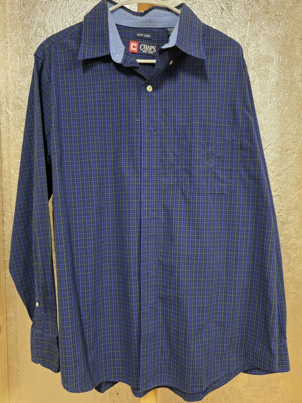 Chaps Men's Blue Plaid Long-Sleeve Button-Down Shirt Size L